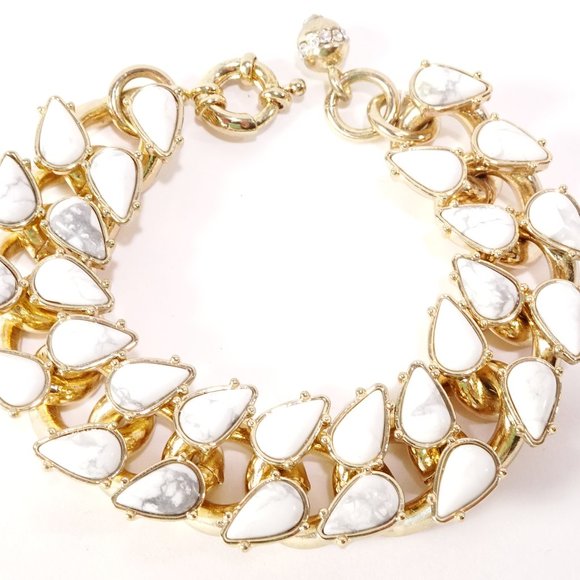J.Crew Brass and Howlite Link Bracelet NWT 145 - Picture 1 of 7